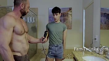 Shy Stepson Helps Step-dad Shave His Nut sack