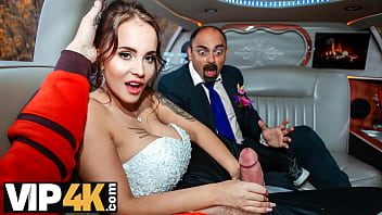 VIP4K. Random passerby scores spectacular bride in the wedding limo