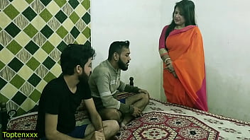Indian steamy gonzo three-way sex! Malkin aunty and 2 youthful stud steamy sex! clear hindi audio