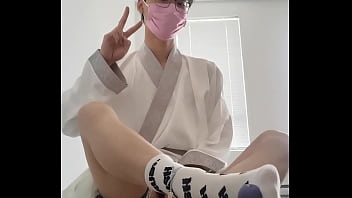 Japanese hanfu sissy femboy lad milky socks assfuck and giant cum shot