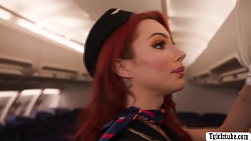 Transsexual flight attendant threeway hook-up with her passengers in vapid