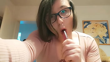 Teenage Inexperienced She-male Anallisa alone at home - she bj's dildo, eat her jizm and pokes her vagina with while looking adorable and noisy all over the building - shes wearing man-meat box and uses some of her other fucktoys