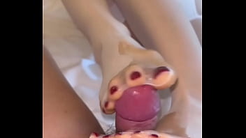Fascinating youthfull nurse wearing milky silk sleeve JJ footjob wrung sperm, milky silk ripped fuckhole salami inserted into stockings, soles of soles touching glans, footjob all shot into tights