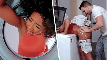 Caressing my Girlfriend's Dark-hued sMom Stuck in the Washing Machine - MILFED