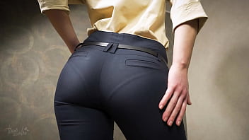 Brilliant Booty Japanese In Taut Work Pants Taunts Demonstrable Thong Line