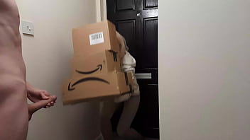 Wild milking off fellow meets an Amazon delivery woman and she determines to help him jizz