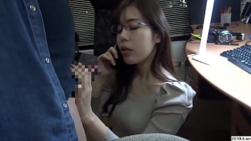 Chinese cuckold on phone with spouse while providing oral pleasure
