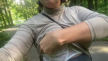Ambling in the CITY PARK, I let out my BOOBS. My Puffies swelled up & I desired to wank