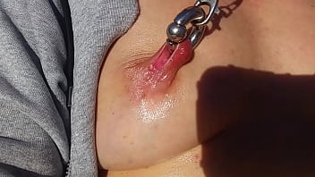 Nippleringlover steamy mommy stroking outdoors with magic wand pierced poon extraordinary nip piercings