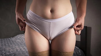 Mummy In Bare Pantyhose Taunts Milky G-string Cameltoe And Hip Gap Close Up