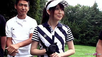 Lecturer and other Men converse Asian Nubile to Blowbang at Golf Lesson